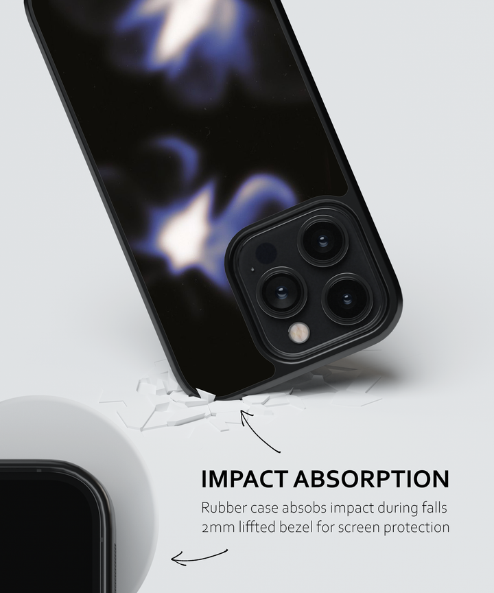 Phone case with impact absorption feature on a white background