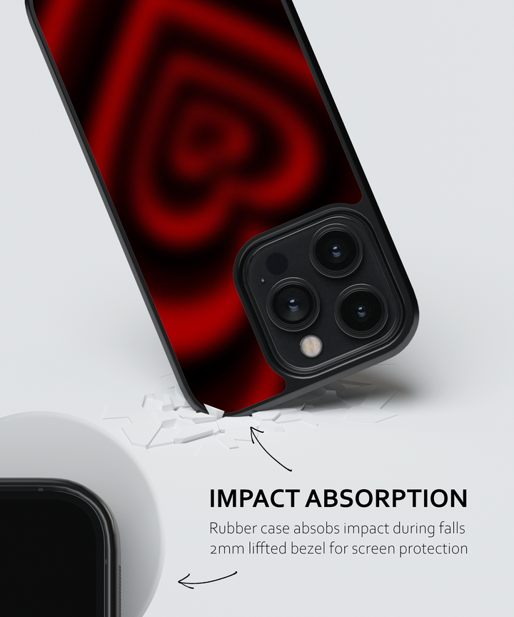 Phone case with impact absorption feature on a white background