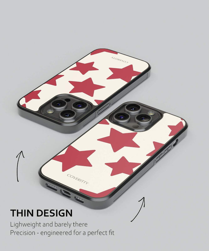 Phone case with red star pattern on a gray background