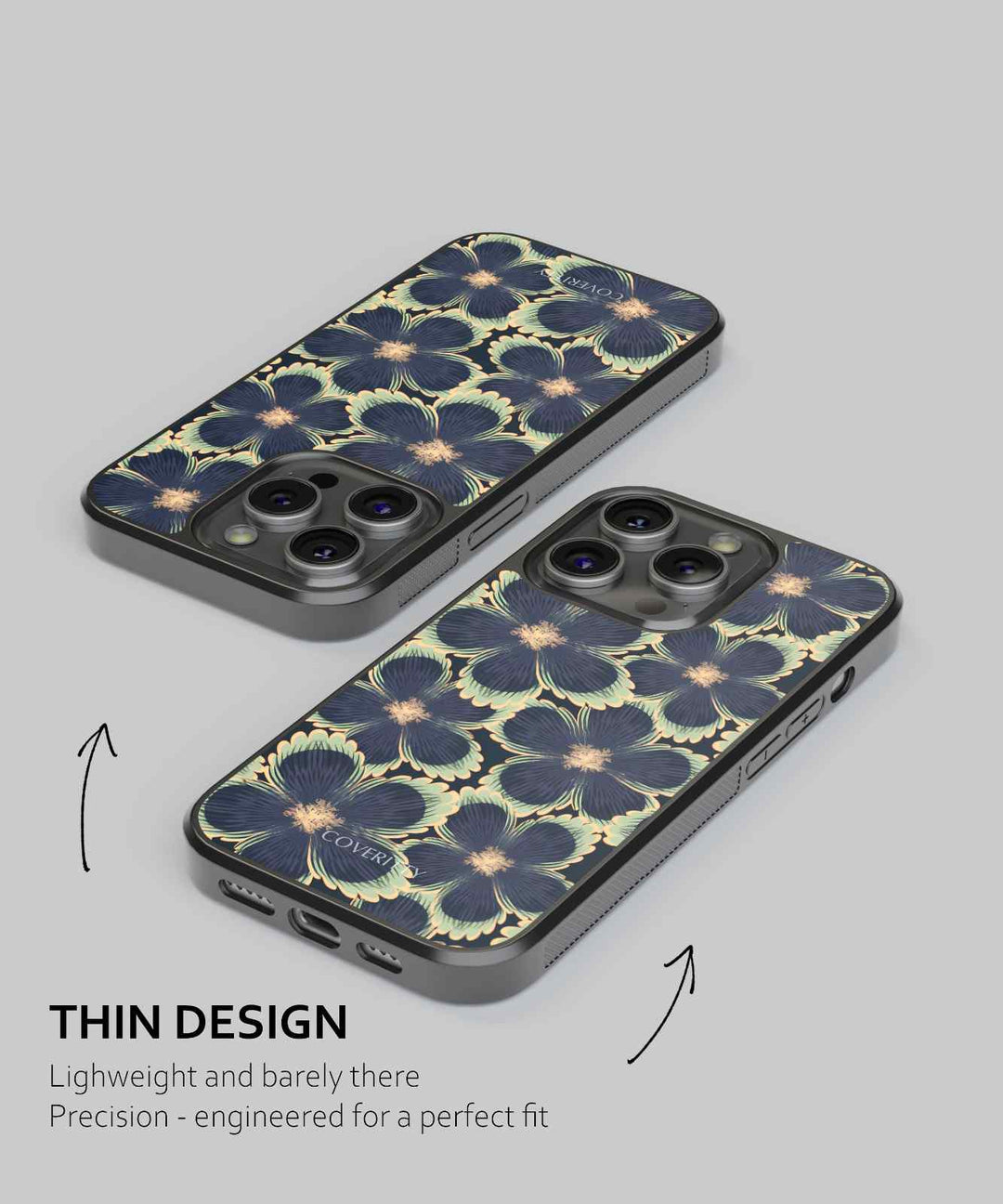 Phone case with floral design on a gray background
