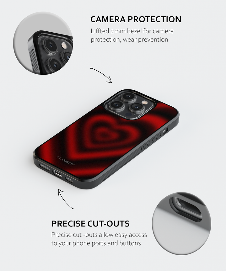 Phone case with camera protection and precise cut-outs on a white background