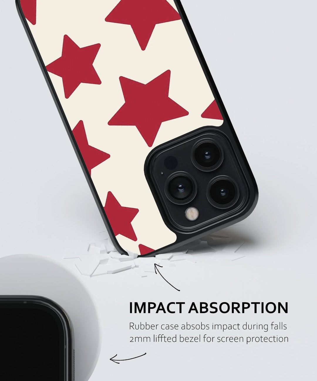 Phone case with red star pattern on a white background