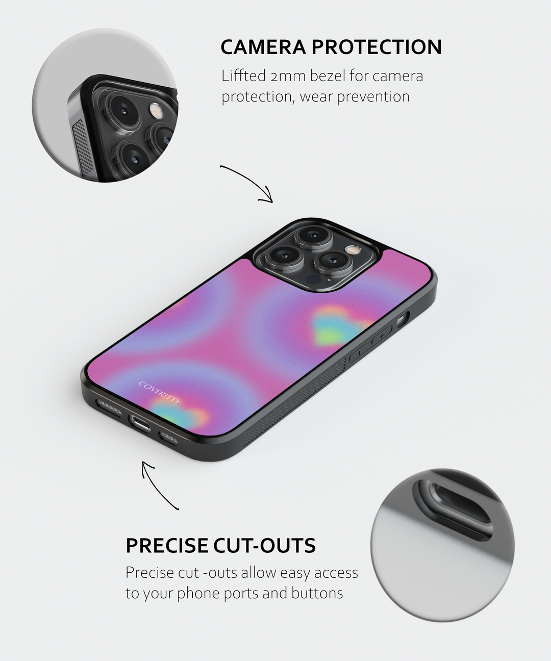 Stylish phone cover with colorful abstract geometric design on white, durable slim-fit case for Android and iPhone devices
