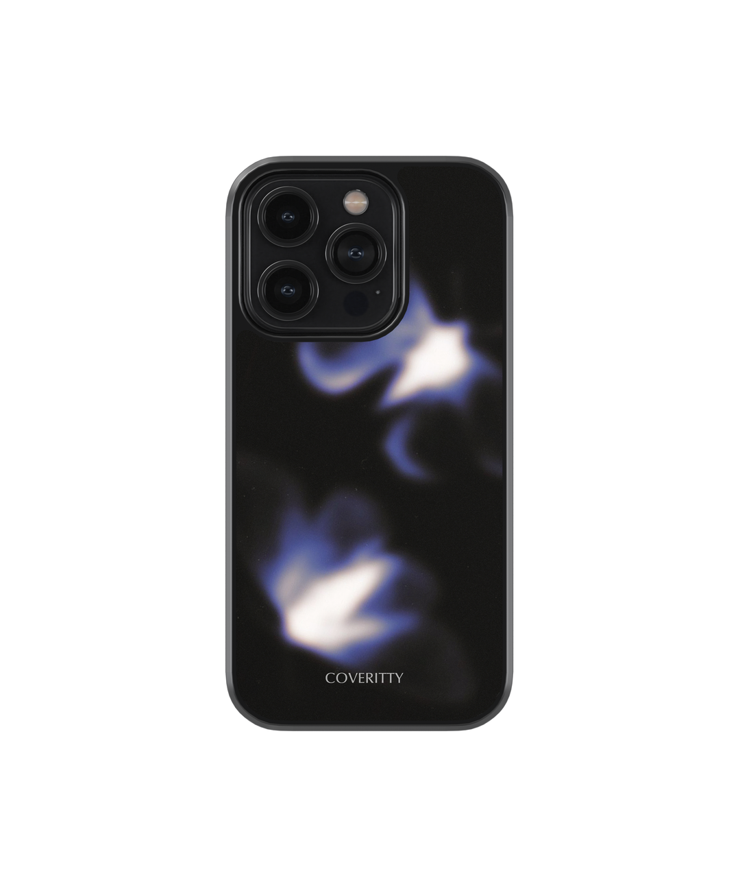 Phone case with abstract design and 'Coverity' branding on a white background